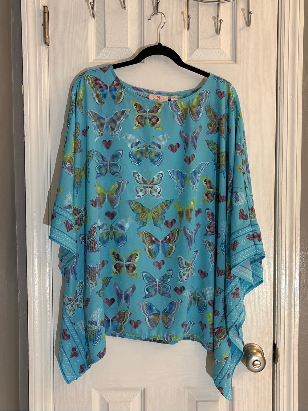 Quacker Factory "Love In Flight" Butterfly Caftan Lightweight Poncho Top Size L.
